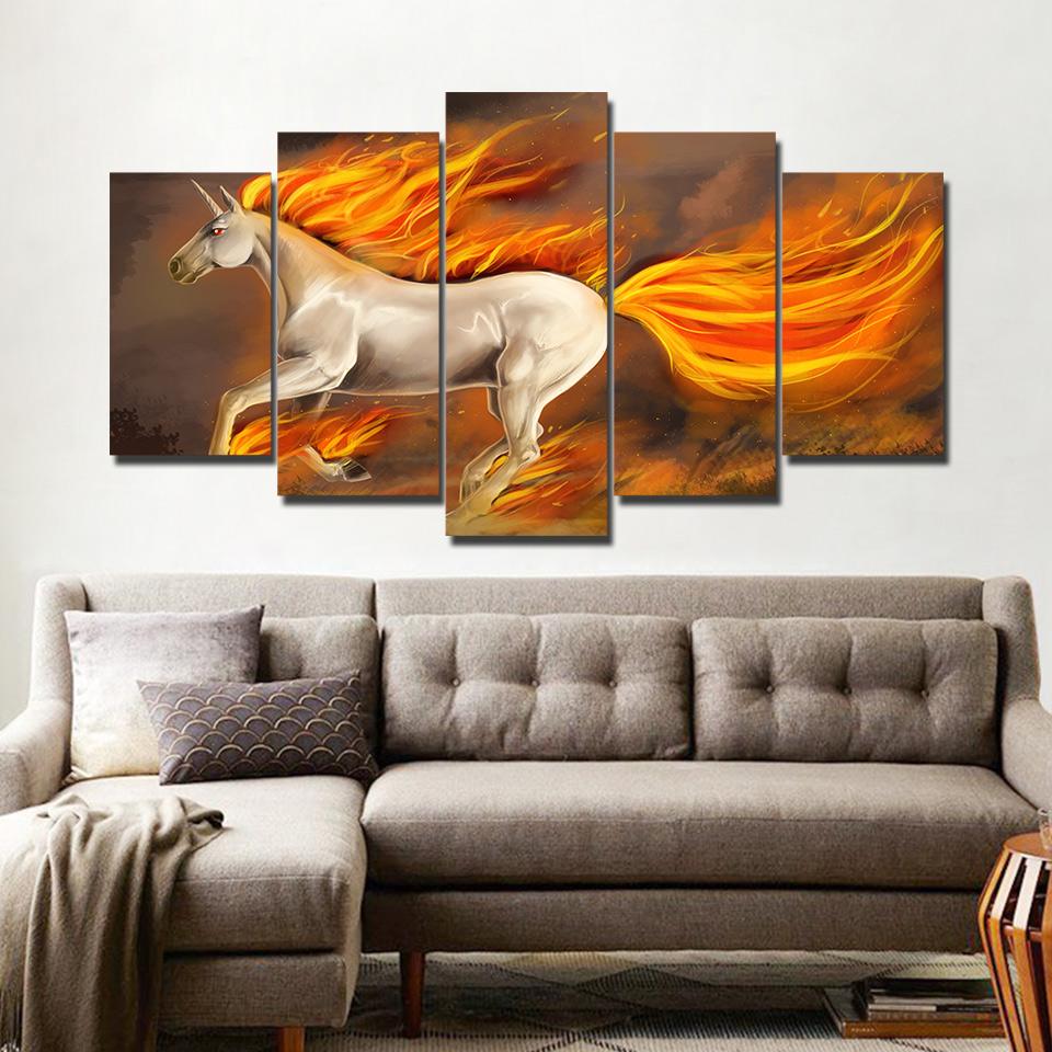Unicorn Painting Un-010 - Animal 5 Panel Canvas Art Wall Decor Unicorn Painting Un-010 - Animal 5 Panel Canvas Art Wall Decor