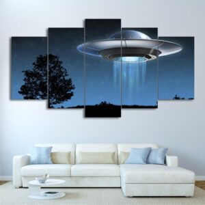 Universe Flying UFO - Abstract 5 Panel Canvas Art Wall Decor