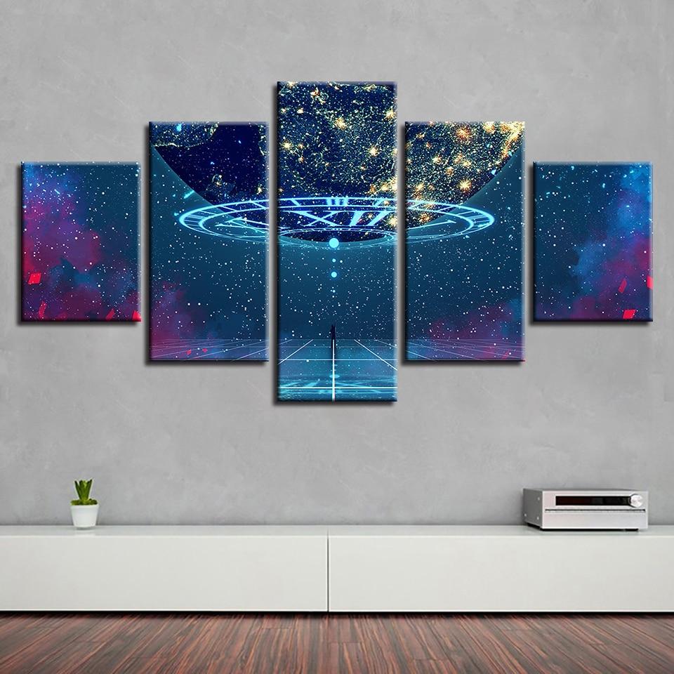 Universe Planet And Starry Sky - Space 5 Panel Canvas Art Wall Decor Universe Planet And Starry Sky - Space 5 Panel Canvas Art Wall Decor