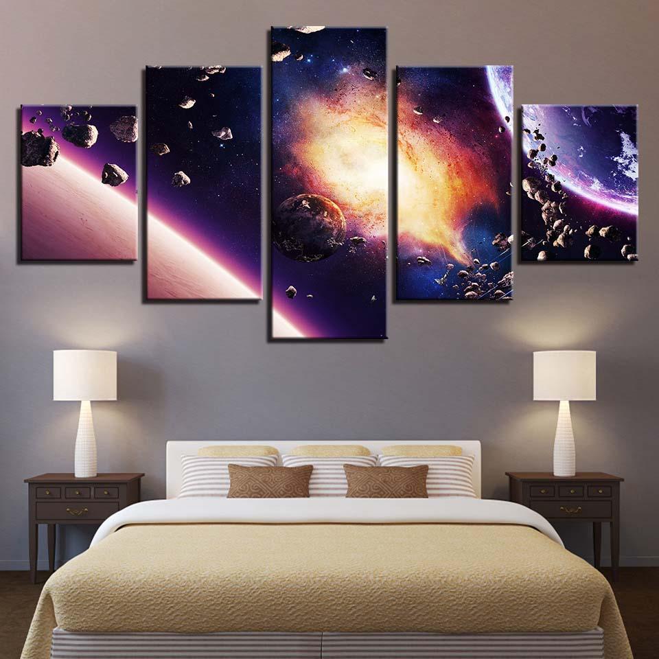 Universe Space Planet Meteorite Light - Space 5 Panel Canvas Art Wall Decor Universe Space Planet Meteorite Light - Space 5 Panel Canvas Art Wall Decor