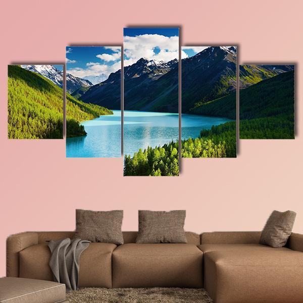 Urquoise Lake Kucherlinskoe In Altai Mountains - Nature 5 Panel Canvas Art Wall Decor Urquoise Lake Kucherlinskoe In Altai Mountains - Nature 5 Panel Canvas Art Wall Decor