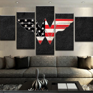Us Flag Wonder Woman - Abstract 5 Panel Canvas Art Wall Decor