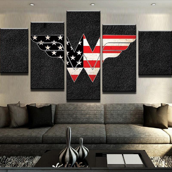 Us Flag Wonder Woman - Abstract 5 Panel Canvas Art Wall Decor Us Flag Wonder Woman - Abstract 5 Panel Canvas Art Wall Decor