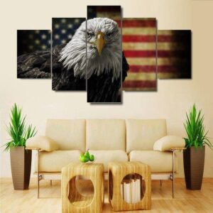 Usa Flag Eagle American Flag - Animal 5 Panel Canvas Art Wall Decor