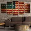 Usa Flag Vintage American Flag 1 - Abstract 5 Panel Canvas Art Wall Decor