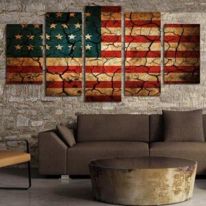 Usa Flag Vintage American Flag 1 - Abstract 5 Panel Canvas Art Wall Decor