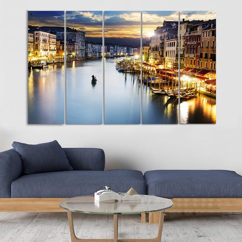 Venice Canal Building Sunset - Nature 5 Panel Canvas Art Wall Decor Venice Canal Building Sunset - Nature 5 Panel Canvas Art Wall Decor