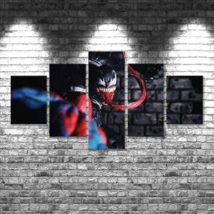 Venom Vs Spiderman - Movie 5 Panel Canvas Art Wall Dï¿½Cor