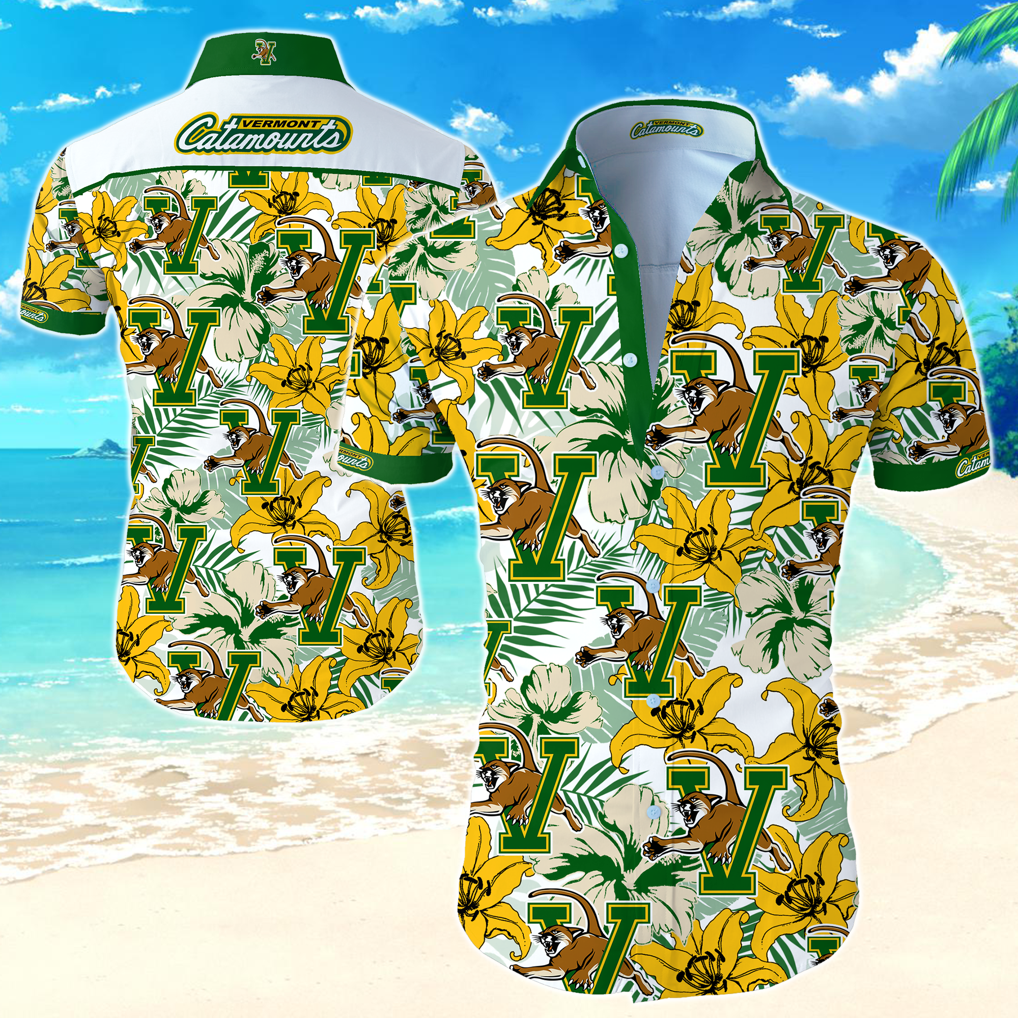 Vermont Catamounts Hawaiian Shirt Summer Button Up Vermont Catamounts Hawaiian Shirt Summer Button Up