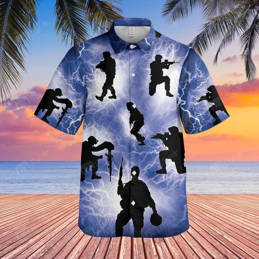 Veteran Blue Lightning Pattern Hawaii Shirt Veteran Blue Lightning Pattern Hawaii Shirt