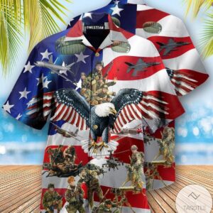 Veteran Eagle Us Flag Printed Hawaiian Shirt