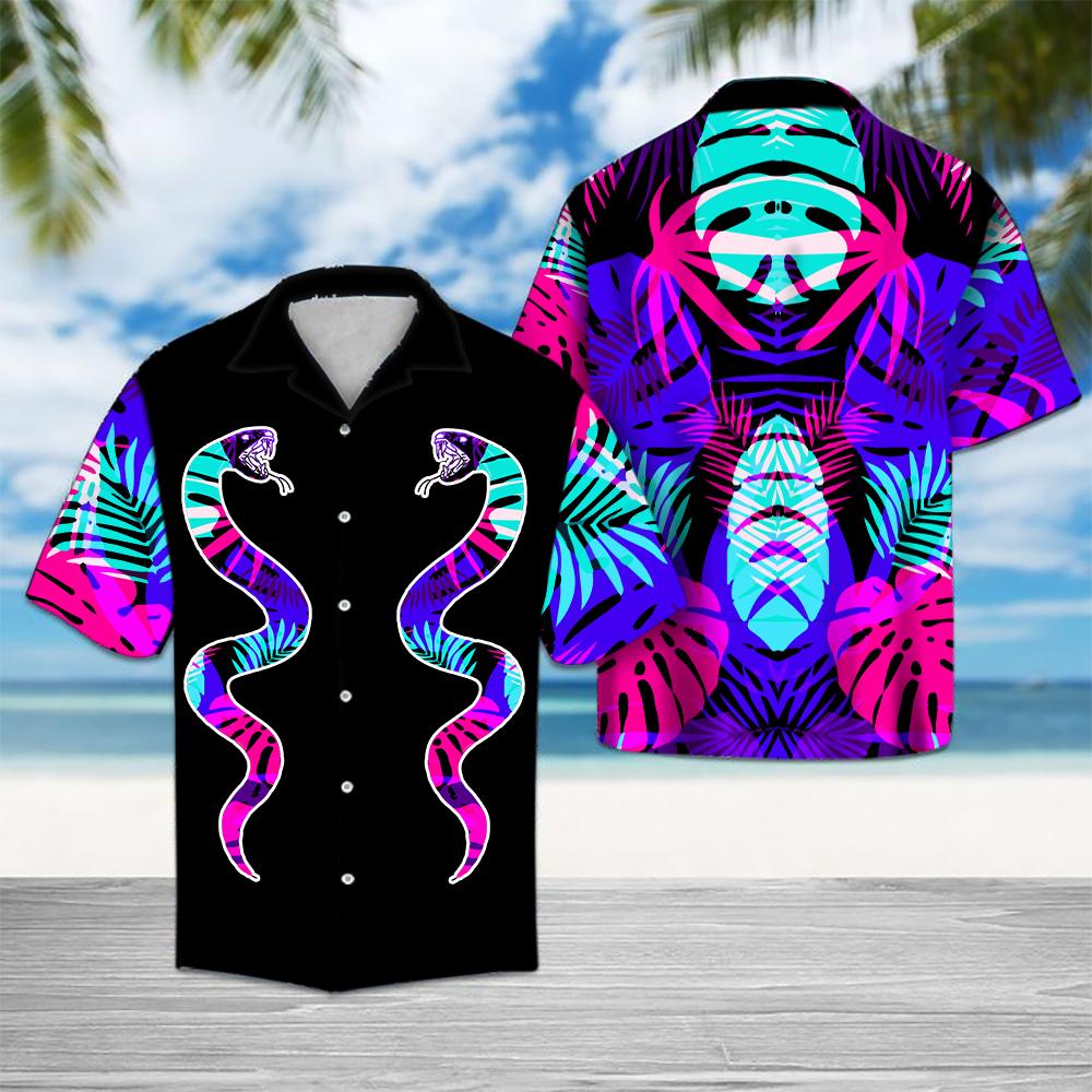 Vibrant Snakes Hawaiian Shirt Summer Button Up Vibrant Snakes Hawaiian Shirt Summer Button Up