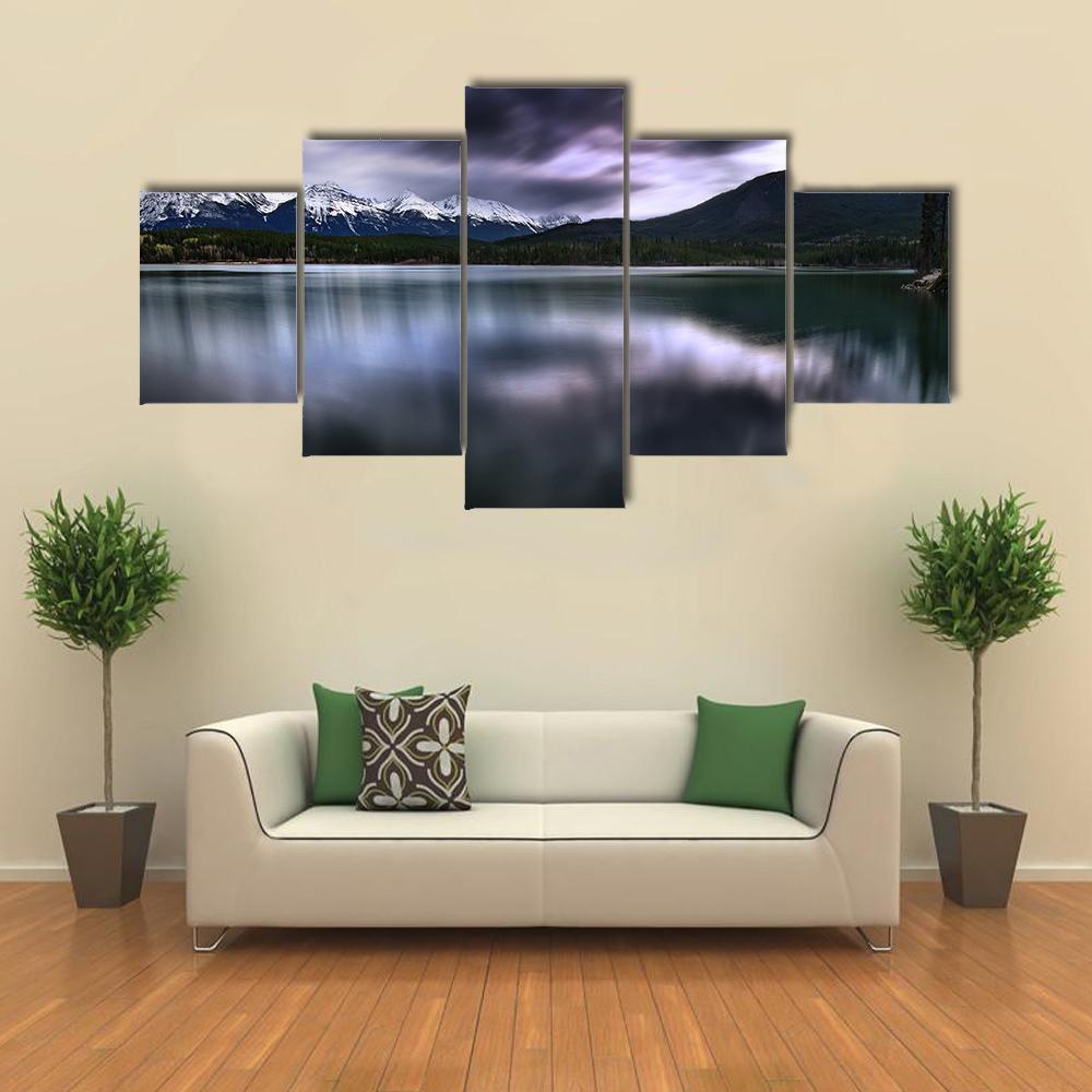 View Of Forest And Mountain With Lake - Nature 5 Panel Canvas Art Wall Decor View Of Forest And Mountain With Lake - Nature 5 Panel Canvas Art Wall Decor