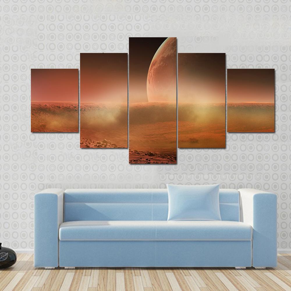View Of Mars From Phobos - Nature 5 Panel Canvas Art Wall Decor View Of Mars From Phobos - Nature 5 Panel Canvas Art Wall Decor