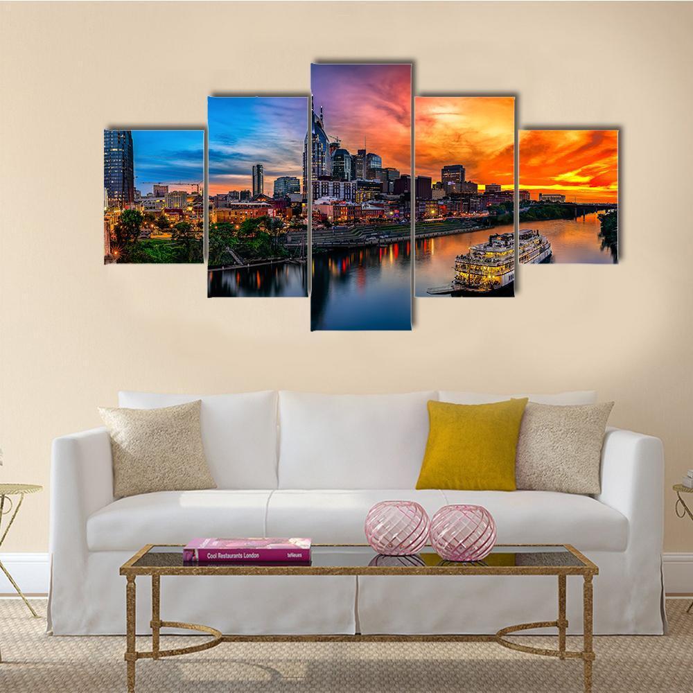 View Of Nashville Skyline - Nature 5 Panel Canvas Art Wall Decor View Of Nashville Skyline - Nature 5 Panel Canvas Art Wall Decor