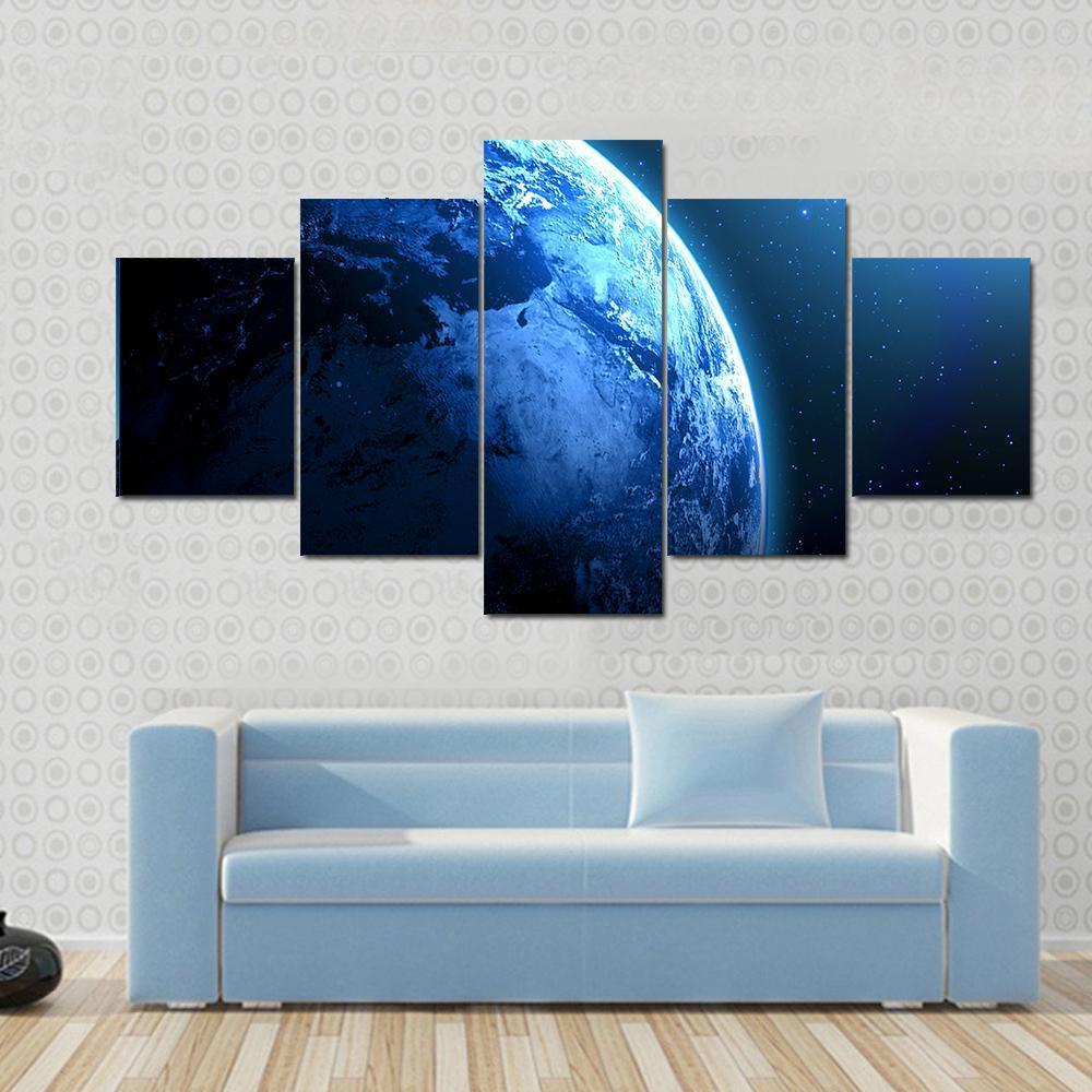 View Of Planet From Space - Space 5 Panel Canvas Art Wall Decor View Of Planet From Space - Space 5 Panel Canvas Art Wall Decor