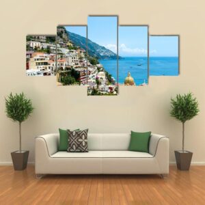 View Of Positano Town On The Amalfi Coast - Nature 5 Panel Canvas Art Wall Decor