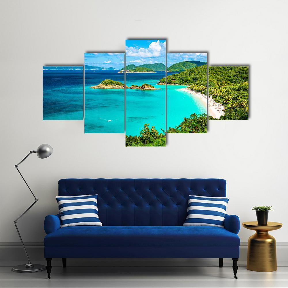 View Of Trunk Bay - Nature 5 Panel Canvas Art Wall Decor View Of Trunk Bay - Nature 5 Panel Canvas Art Wall Decor