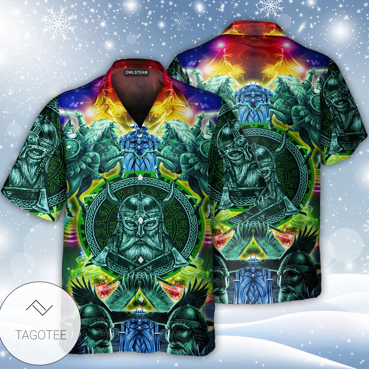 Viking Green Christmas Style Hawaiian Shirt- Tagotee Viking Green Christmas Style Hawaiian Shirt- Tagotee