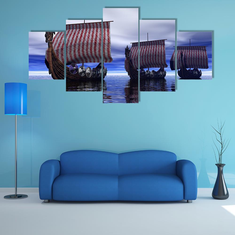 Viking Ships - Army 5 Panel Canvas Art Wall Decor Viking Ships - Army 5 Panel Canvas Art Wall Decor