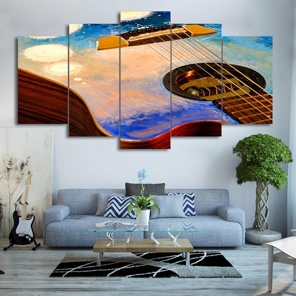 Vintage Abstract Guitar - Music 5 Panel Canvas Art Wall Decor Vintage Abstract Guitar - Music 5 Panel Canvas Art Wall Decor