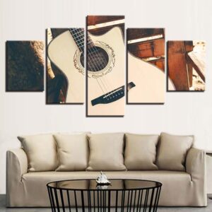 Vintage Acoustic Guitar String - Music 5 Panel Canvas Art Wall Decor