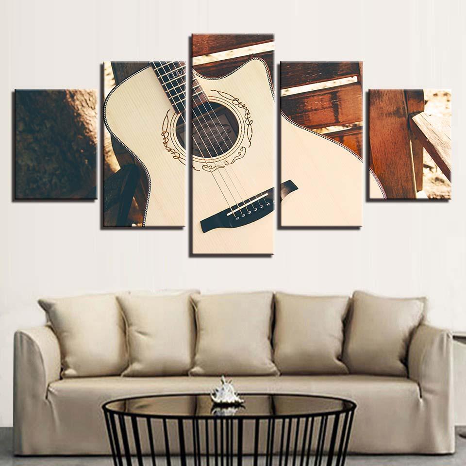 Vintage Acoustic Guitar String - Music 5 Panel Canvas Art Wall Decor Vintage Acoustic Guitar String - Music 5 Panel Canvas Art Wall Decor