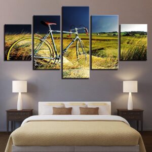 Vintage Bicycle In The Growth Of Grass - Nature 5 Panel Canvas Art Wall Decor