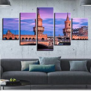 Vintage Buildings And Bridge Towers - Nature 5 Panel Canvas Art Wall Decor
