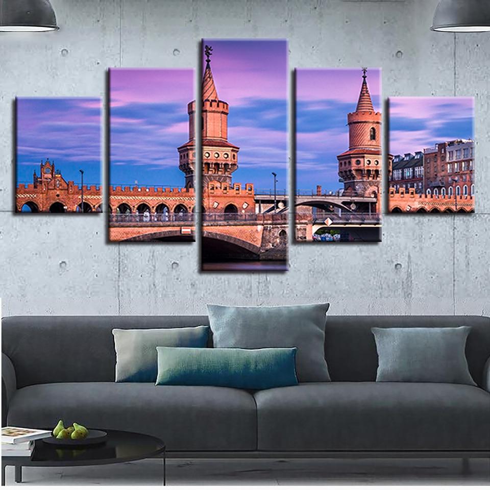 Vintage Buildings And Bridge Towers - Nature 5 Panel Canvas Art Wall Decor Vintage Buildings And Bridge Towers - Nature 5 Panel Canvas Art Wall Decor