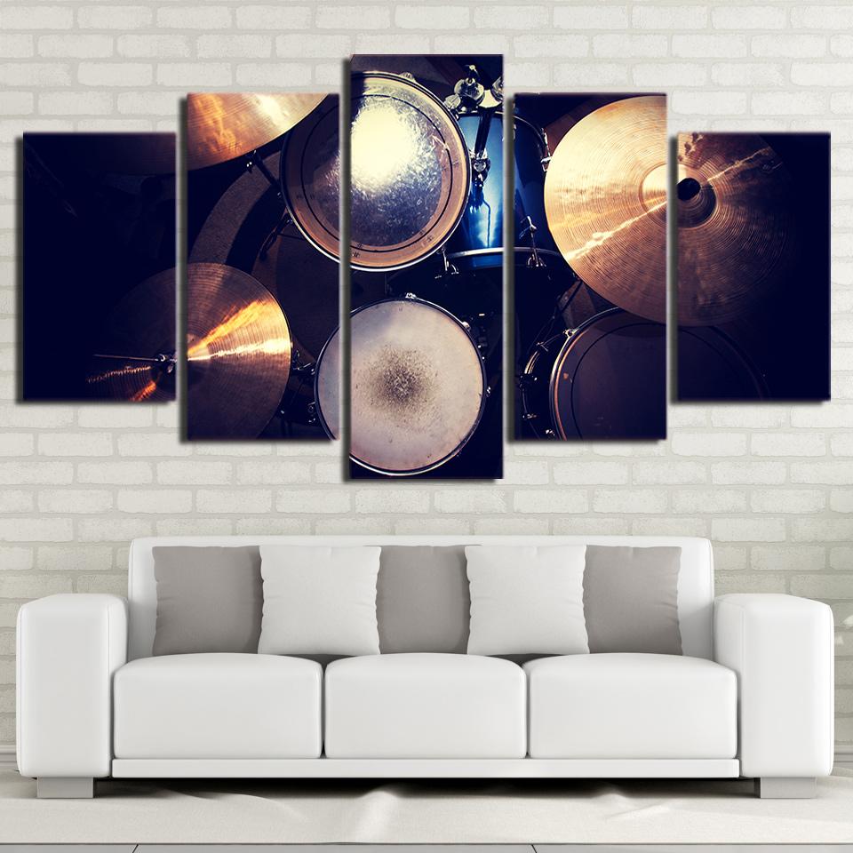 Vintage Drums Black - Music 5 Panel Canvas Art Wall Decor Vintage Drums Black - Music 5 Panel Canvas Art Wall Decor