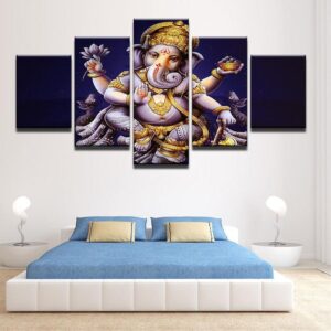 Vintage Ganesha Elephant Hindu God - Religion 5 Panel Canvas Art Wall Decor
