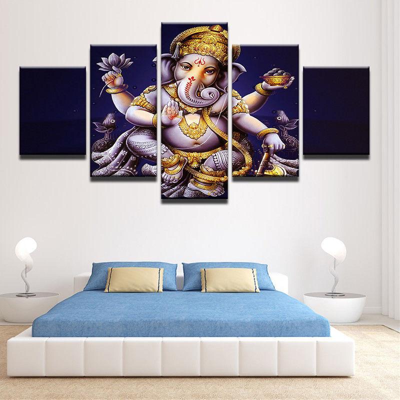 Vintage Ganesha Elephant Hindu God - Religion 5 Panel Canvas Art Wall Decor Vintage Ganesha Elephant Hindu God - Religion 5 Panel Canvas Art Wall Decor