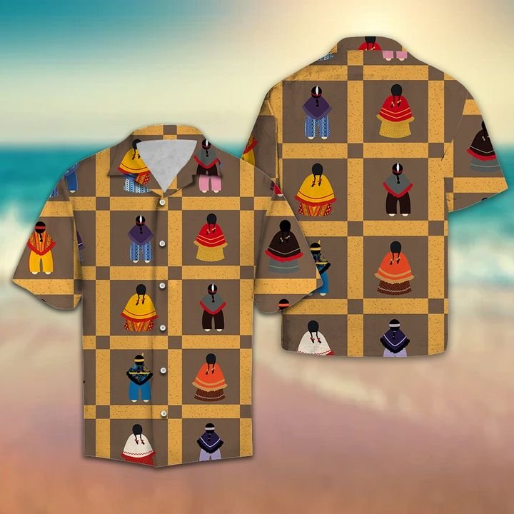 Vintage Native American Girls Hawaiian Shirt Summer Button Up Vintage Native American Girls Hawaiian Shirt Summer Button Up