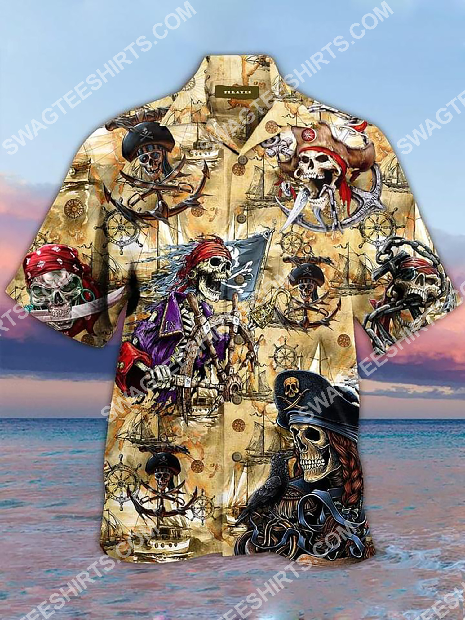 Vintage Pirates Skull All Over Printing Hawaiian Shirt Vintage Pirates Skull All Over Printing Hawaiian Shirt