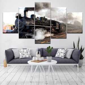 Vintage Steam Train - Automative 5 Panel Canvas Art Wall Decor