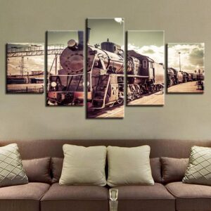 Vintage Train - Automative 5 Panel Canvas Art Wall Decor