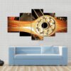 Vintage Wooden Aircraft Propeller And Engine Cylinders - Automative 5 Panel Canvas Art Wall Decor