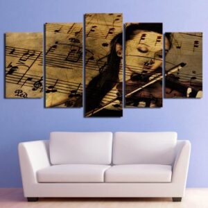 Violinist Sheet Music - Music 5 Panel Canvas Art Wall Decor