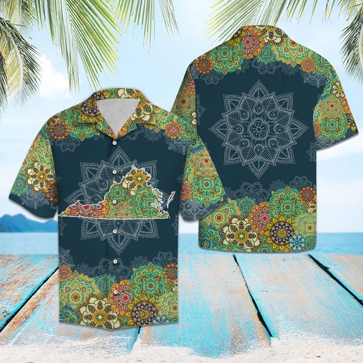 Virginia Floral Mandala Hawaiian Shirt Summer Button Up Virginia Floral Mandala Hawaiian Shirt Summer Button Up