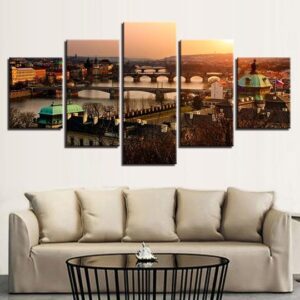 Vltava River Prague Czech Republic - Nature 5 Panel Canvas Art Wall Decor