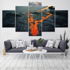 Volcano Landscape - Nature 5 Panel Canvas Art Wall Decor