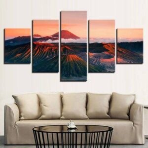 Volcano Mountain - Nature 5 Panel Canvas Art Wall Decor