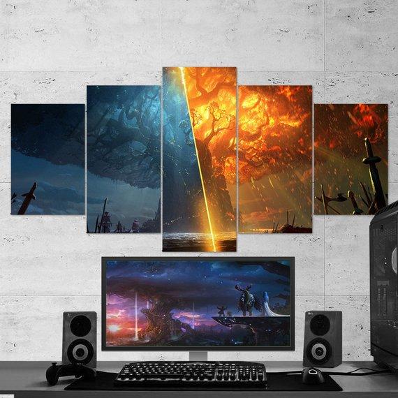 WOW World of Warcraft Teldrassil Burning -Abstract 5 Panel Canvas Art Wall Decor WOW World of Warcraft Teldrassil Burning -Abstract 5 Panel Canvas Art Wall Decor