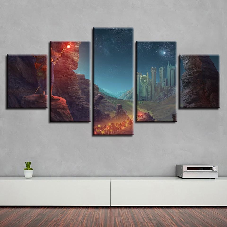 Walking Stick Starry Sky Mountain Night - Nature 5 Panel Canvas Art Wall Decor Walking Stick Starry Sky Mountain Night - Nature 5 Panel Canvas Art Wall Decor