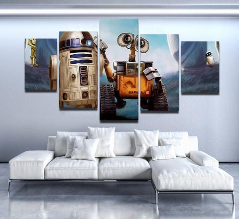 Wall-E Meets R2D2 - Cartoon 5 Panel Canvas Art Wall Decor Wall-E Meets R2D2 - Cartoon 5 Panel Canvas Art Wall Decor
