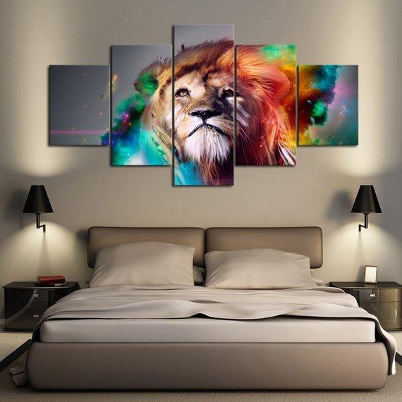 Warrior Lion - Animal 5 Panel Canvas Art Wall Decor Warrior Lion - Animal 5 Panel Canvas Art Wall Decor