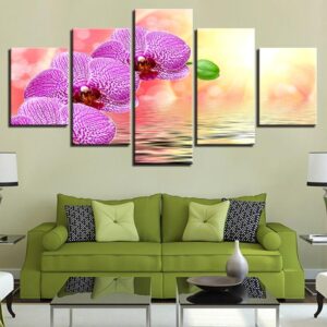 Water And Purple Flower Sunshine - Nature 5 Panel Canvas Art Wall Decor