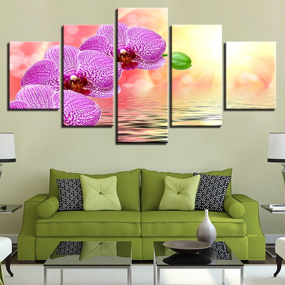 Water And Purple Flower Sunshine - Nature 5 Panel Canvas Art Wall Decor Water And Purple Flower Sunshine - Nature 5 Panel Canvas Art Wall Decor