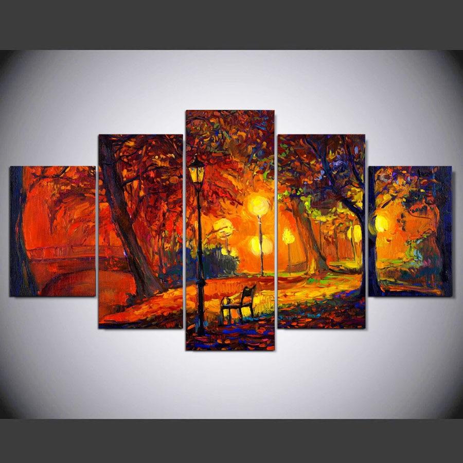 Watercolor Of Autumn Park - Abstract 5 Panel Canvas Art Wall Decor Watercolor Of Autumn Park - Abstract 5 Panel Canvas Art Wall Decor